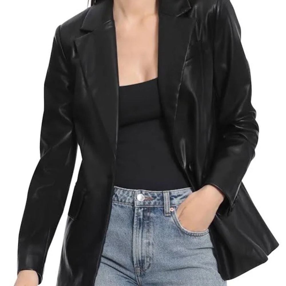 Bagatelle Faux Leather Blazer Jacket (Black, Small)